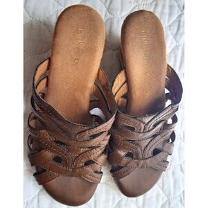 G.H.Bass & Company Women's 8.5 Brown Slides Jute Wedge "Zoe" Shoes